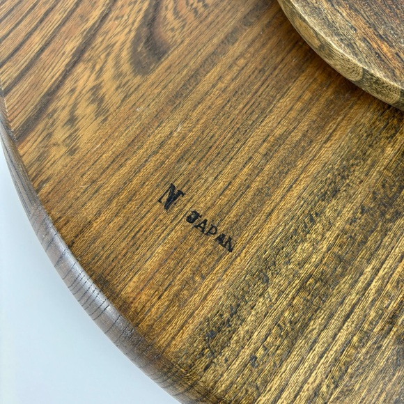 Lazy Susan Walnut Wood Gold Wheat Tile 14” Tabletop Turntable MCM Serving Tray - Picture 14 of 16